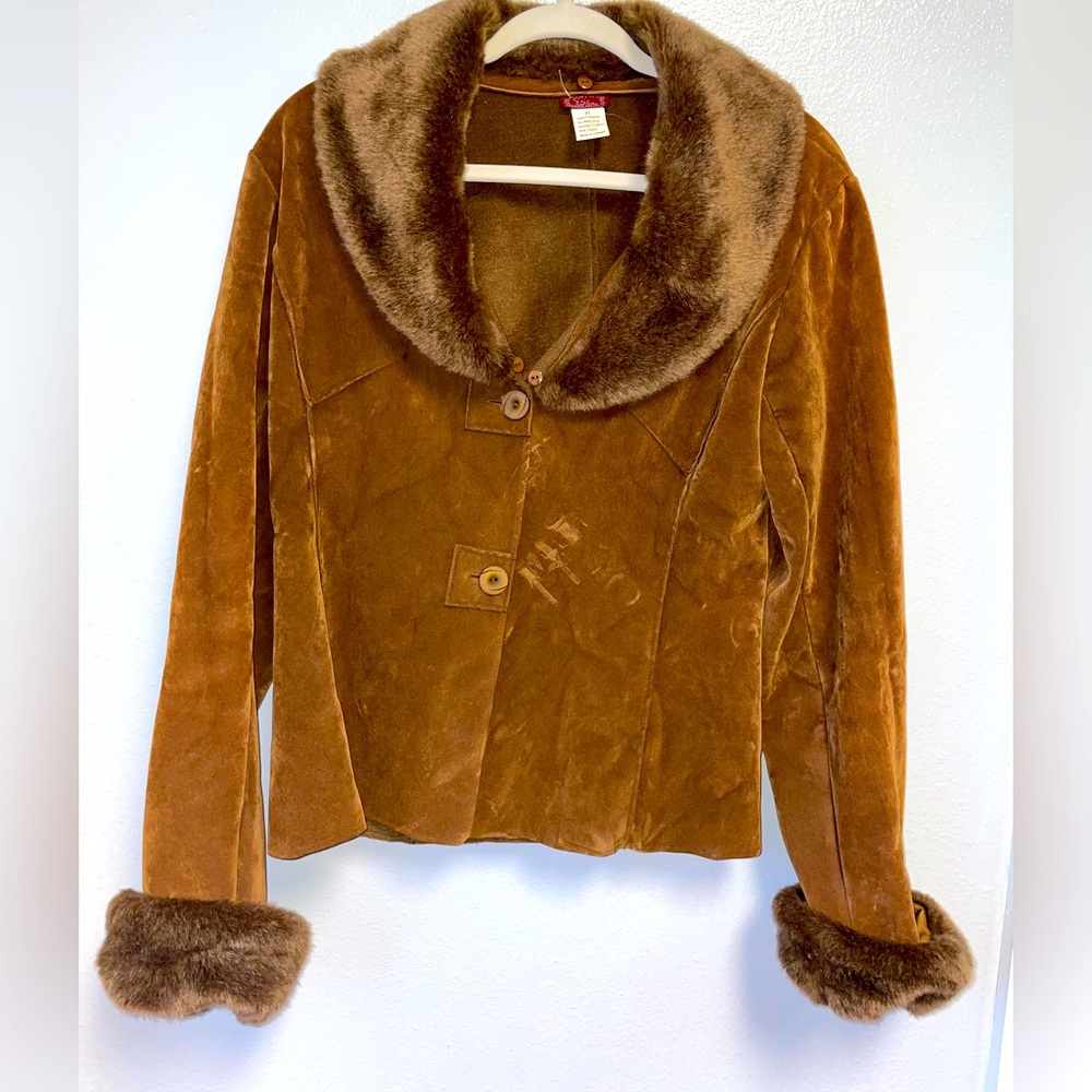 New Brown faux fur velvet Chic Coat